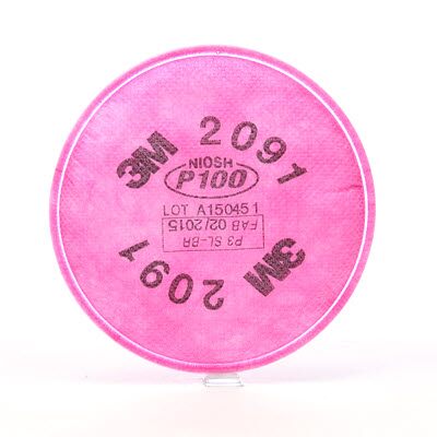 3M™ 2091 P100 濾棉(防粉塵,霧滴,燻煙,氡氣,微粒)(紅) (1對/包)